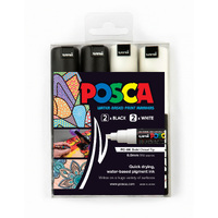 Posca Markers Broad (Pc8K) Wallet Of 4 Black & White