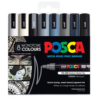 Posca Markers Medium Set Of 8 Monotone Colours 